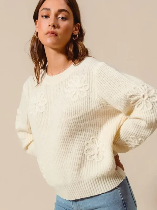 Flower Boho Sweater - Ivory
