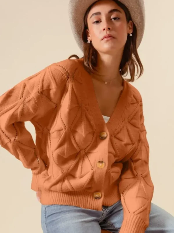 Rustic Charm Cardigan - Rust