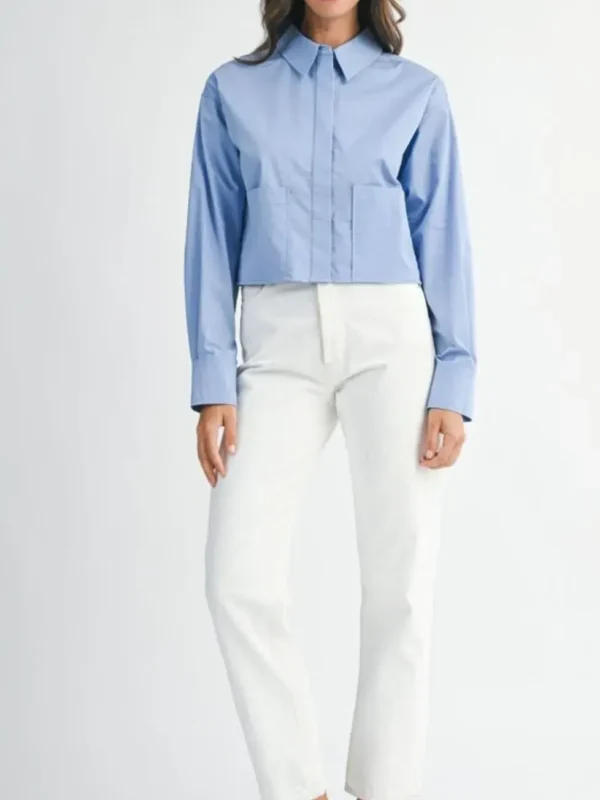 Cropped boxy button-up shirt - Blue