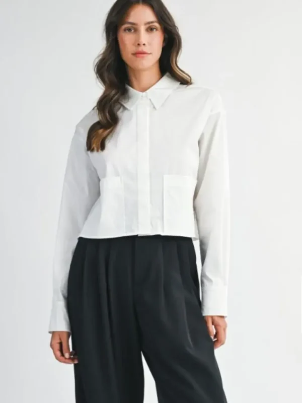 Cropped boxy button-up shirt - White